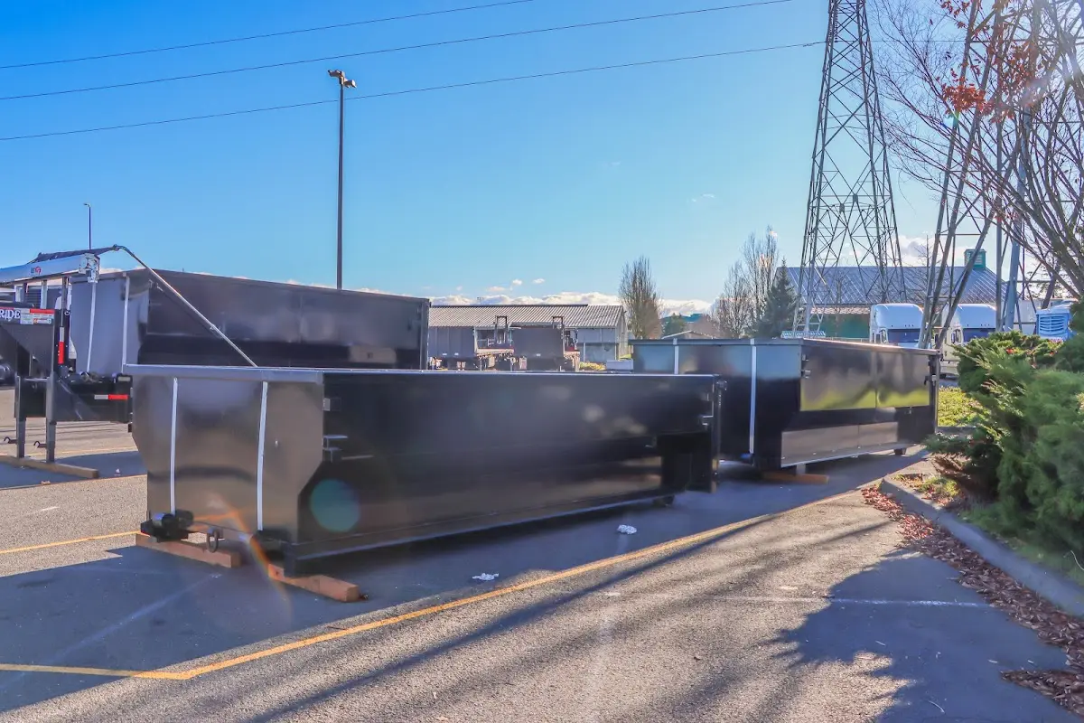 Roll-off dumpster ready for waste disposal at job site for 2 Yard Dumpster Rental in Roscoe